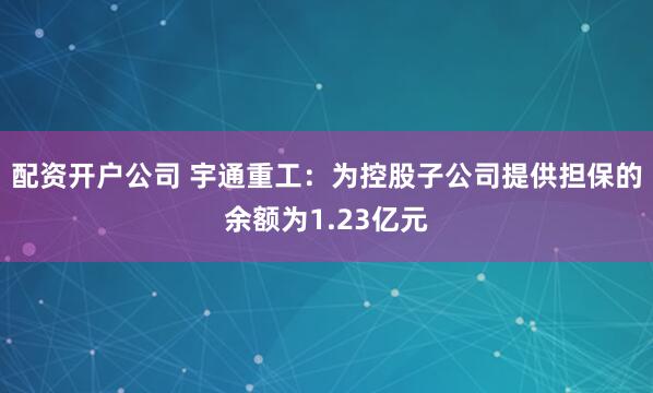配资开户公司 宇通重工：为控股子公司提供担保的余额为1.23亿元
